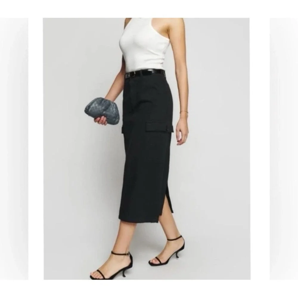 Reformation Maggi Cargo‎ Midi Skirt Size 26 black